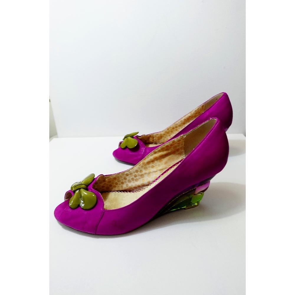 Vintage Pink Green See Through Wedge Heel